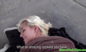 Teasing european blonde getting her face spunked on
